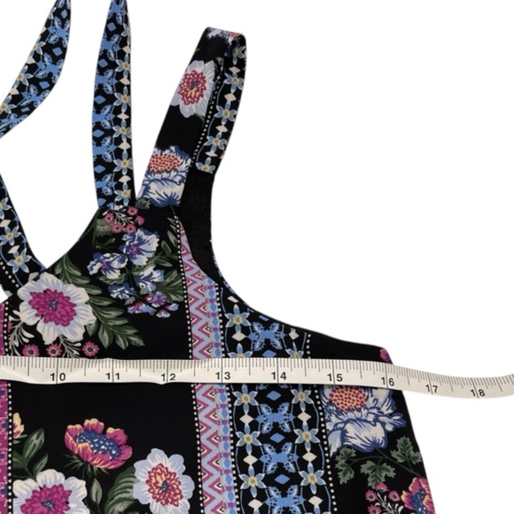 Pink Rose S Black Floral Mini Dress Multi Strap Back Boho Festival PS841875 - Picture 5 of 8